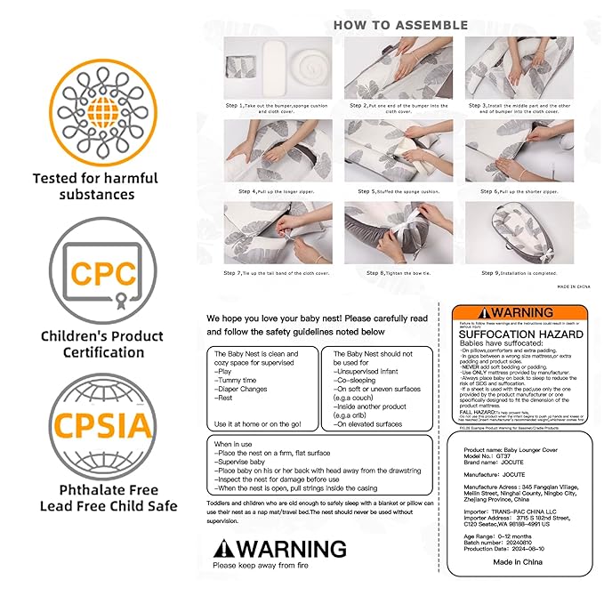 Baby Lounger | Organic Cotton Infant Lounger | Reversible, Adjustable & Portable Floor Lounger | Soft, Breathable, Washable Cover-Grey Leaves