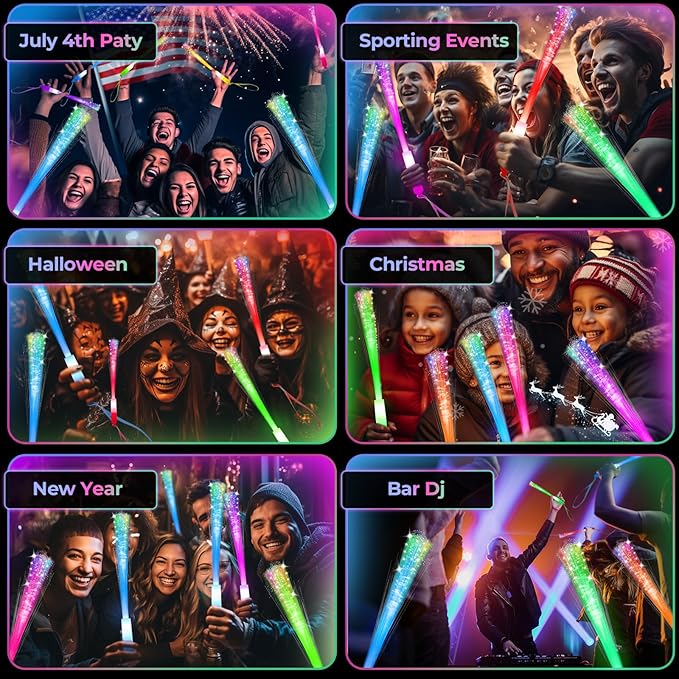 74 PCS Glow Fiber Wands Sticks, LED Light Wands, Glow in The Dark Party Supplies, Fiber Optic Wands, LED Flashing Sticks, Fiber Optic Light Wand Stick for Party, Wedding,Halloween and New Year