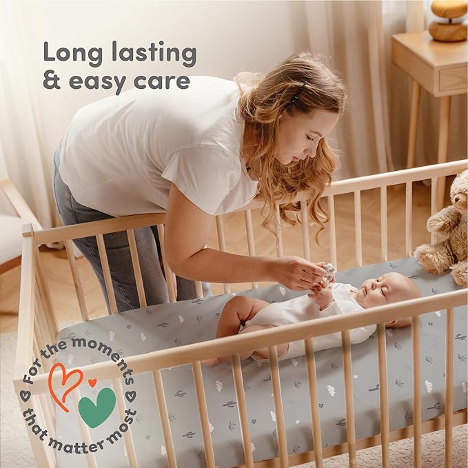 Sweety Fox 2-Pack Cotton Jersey Crib Sheets – Soft Fitted Sheets for Boys and Girls, Mini Crib Sheets, Toddler Bed Sheets (Savanna)