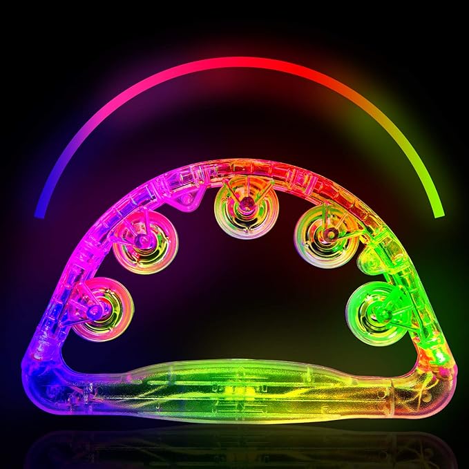 Aywewii LED Tambourine, Light Up Toys Handheld Musical Flashing Tamborine Sensory Toys Autism Toys Party Supplies for Birthday Anniversaries Gifts for Kids Adults Teens(Four Colors are Randomly Sent)