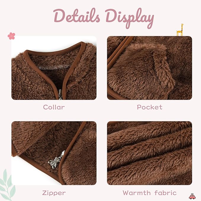 Baby Boys Girls Fleece Vest Zip Up Cute Bear Jackets Fuzzy Fall Winter Warm Clothes Newborn Outwear for Toddler Infant