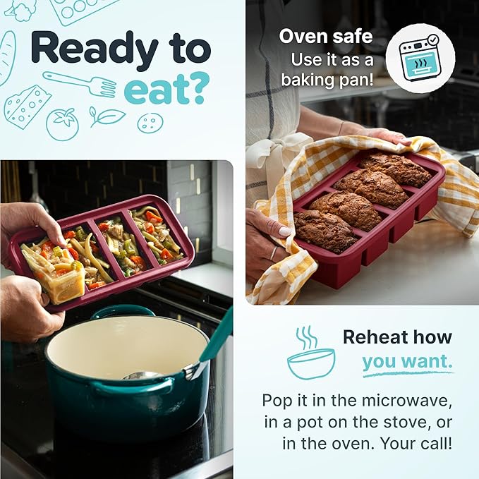 Souper Cubes 2 Tbsp. Silicone Freezer Molds - Perfect for Storing Garlic, Herbs, Ginger, Pesto, Tomato Paste, Lemon Juice, Purees and More - Silicone Baby Food Freezer Tray - Cranberry – 2-Pack