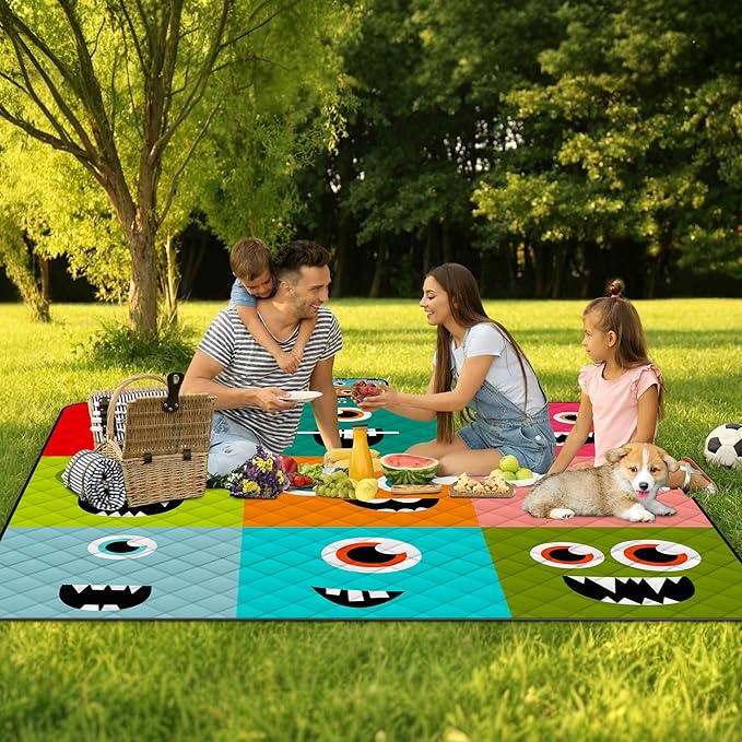 Extra Large Picnic Blanket Waterproof,80"x 80"Foldable Machine Washable Beach Blankets,Outdoor Blanket for 6-8 Adults,Picnic Mat Suitable for Indoor Crawling,Park Beach,Camping,Hiking,Travel (Face)