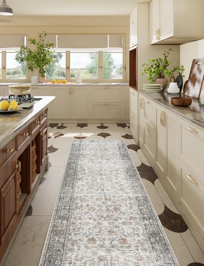 Washable Kitchen Rug Runners for Hallways: 2'6"x8' Bedroom Rug Non Slip Low-Pile Stain Resistant Soft Indoor Floor Carpet Runner for Indoor Entryway Hallways Kitchen Laundry Room Beside Farmhouse