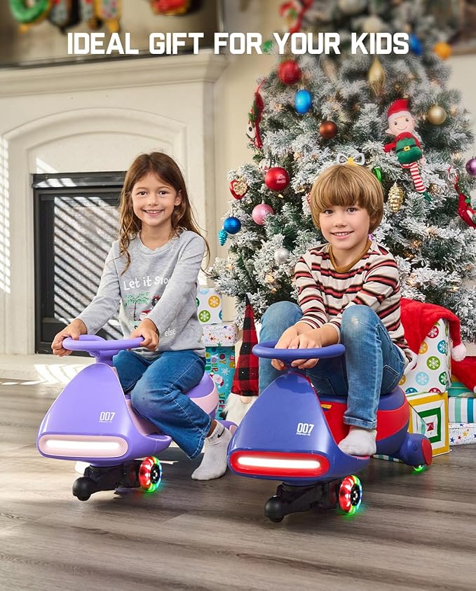 FanttikRide 6V N7 Classic Electric Wiggle Car with Pedal, Rechargeable Battery, Ride on Toys, Swing Car, 2 Speeds, Anti-Rollover, Flashing Light Wheels, Bluetooth, for Ages 3 and Up, 150 Lbs, Blue