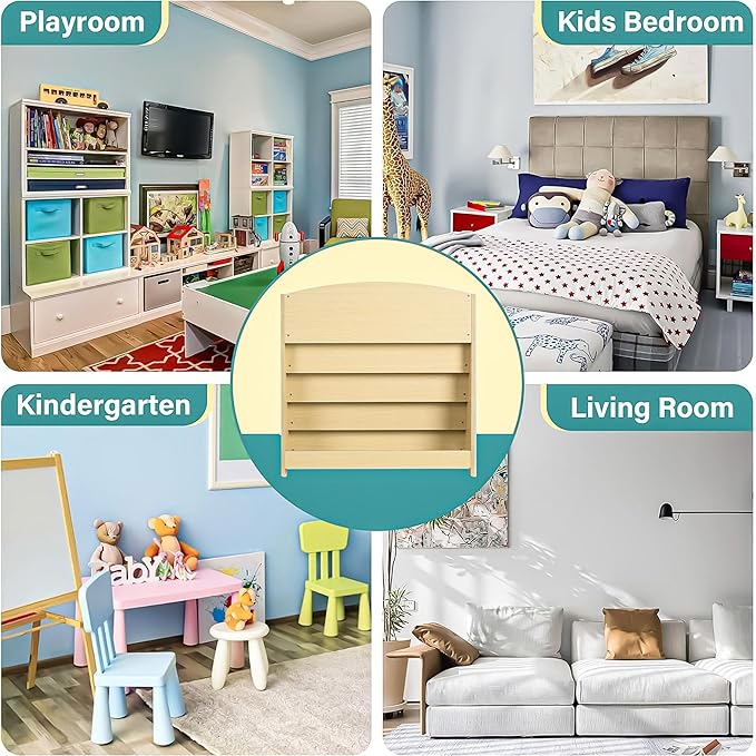 TOETOL 5-Tier Kids Bookshelf - Toddler Book Display Shelves for Classrooms, Playrooms, and Nursery - Wooden Children Book Rack (Natural)