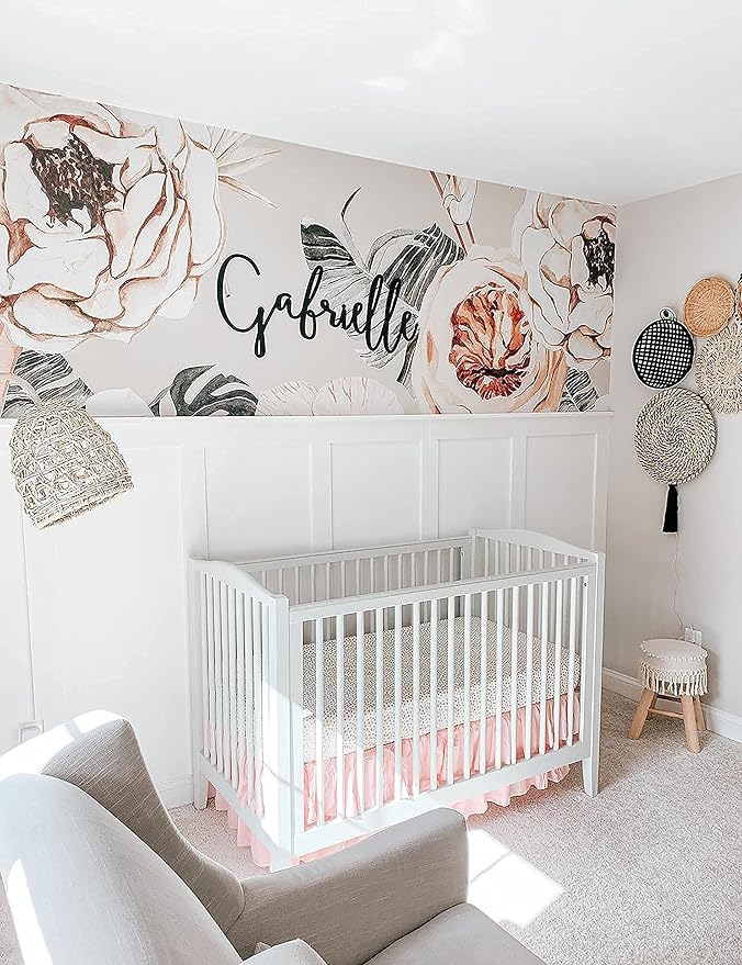 PINNKKU 4-Piece Crib Bedding Set for Boy & Girl, Includes Skirt, Blanket, Sheet & Diaper Bag, Floral, Standard Size