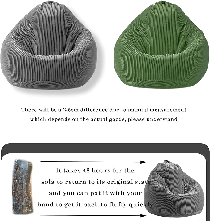 LPMOERA Bean Bag Chairs for Kids/Teen with Memory Foam Filling Bean Bag Sofa with Soft Corduroy Fabric BeanBag Chair for Living Room Bedroom College Dorm Reading Chair Blue