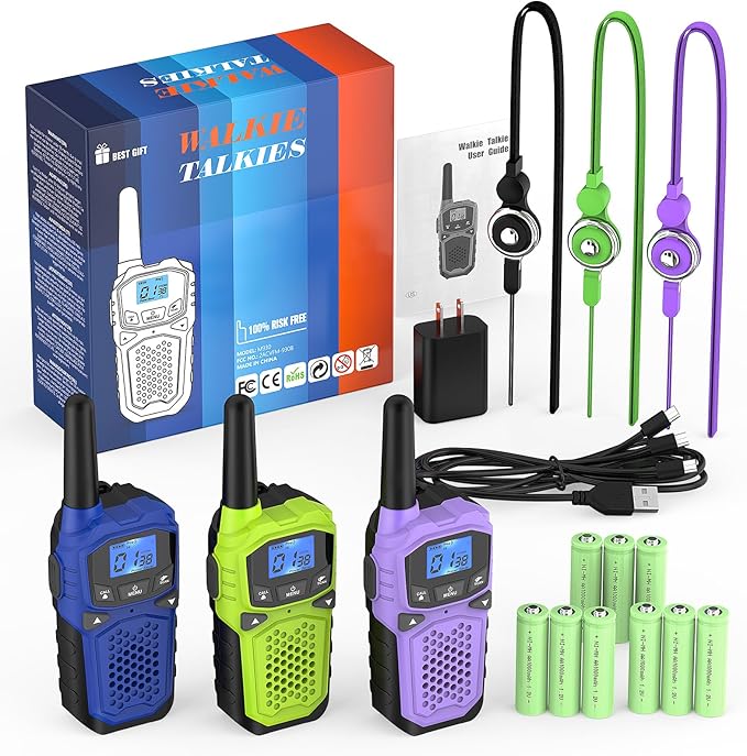 Walkie Talkies for Adults- WokTok Long Range Two Way Radio for Camping Hiking Hand Held Hiking Accessories Camping Gear Xmas Birthday Gift for Kids,SOS Siren,NOAA Weather Alert,3 Radios