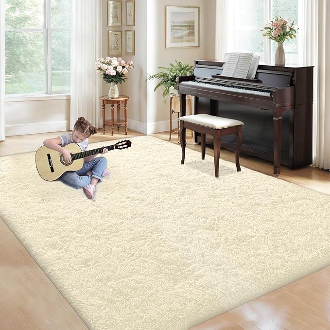 5x7 Area Rug for Living Room: Fluffy Shag Soft Washable Rugs Fuzzy Plush Indoor Carpet for Bedroom Nursery Playroom Dorm Kids Girls Boys Room (Cream White, 5'x7')