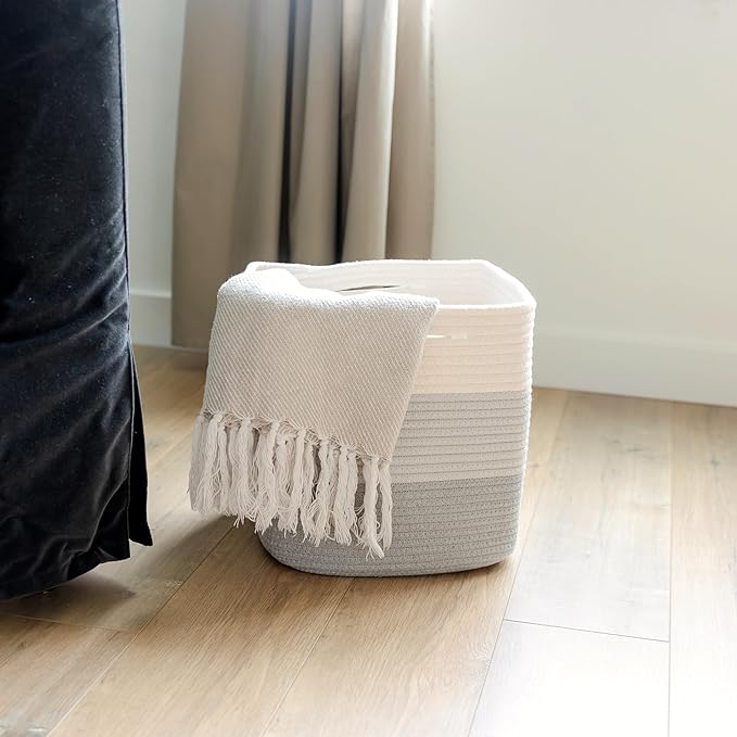 NaturalCozy 13 Inch Cube Storage Bins Cotton Rope Woven Baskets for Organizing 3-Pack | 13 x 13 Storage Cubes | Fabric Square Storage Baskets for Shelves Organizer, Kids Toy Bins, Closet Baby Nursery