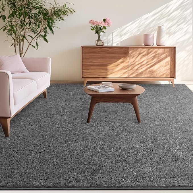 Kimicole 4x6 Washable Area Rugs for Bedroom Living Room, Low Pile Ulta-Thin Solid Color Rug, Non-Slip Soft Fluffy Carpet for Nursery Kids Room Dorm Room Home Decor (Deep Grey)