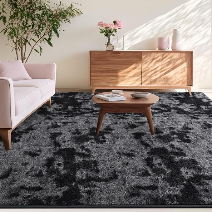 Kimicole 5x8 Washable Area Rugs for Bedroom Living Room, Low Pile Ulta-Thin Solid Color Rug, Non-Slip Soft Fluffy Carpet for Nursery Kids Room Dorm Room Home Decor (Dark Grey)