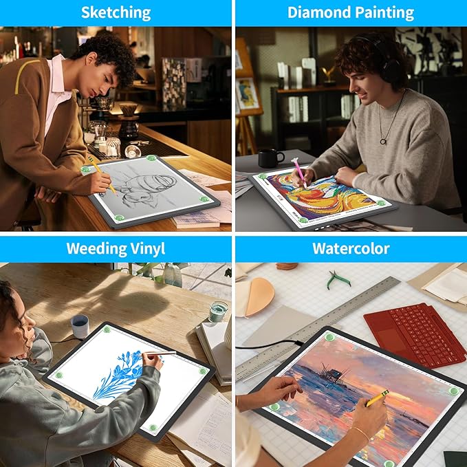 Phylosal Magnetic A3 Light Pad, Super Bright Light Box with Side Button, Diamond Art Light Board, Lightbox for Tracing and Drawing, USB Power Artcraft Light Table for Sketching, Weeding Vinyl (Black)