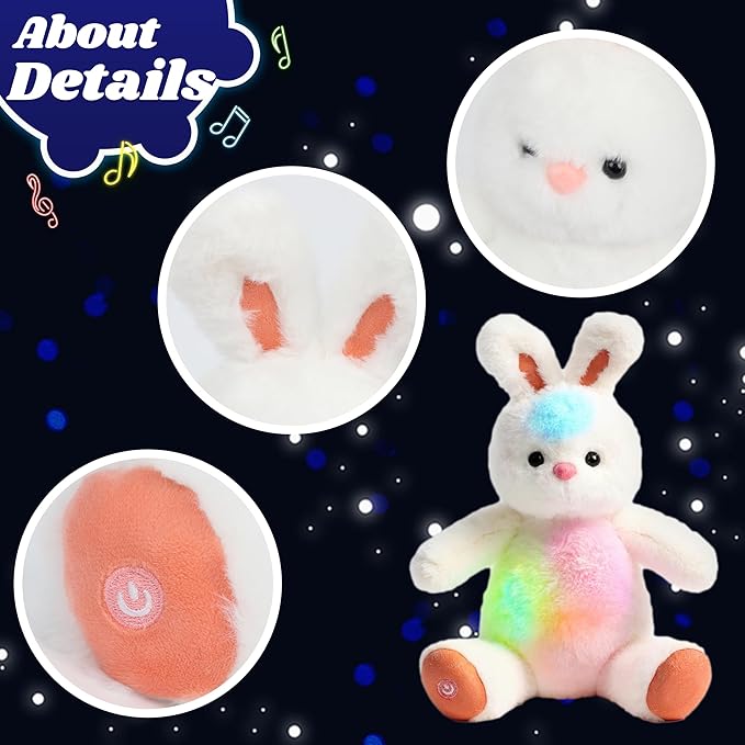 Cuteoy Musical Plush Bunny Stuffed Animal Glowing LED Light-up Nightlight Toys Singing Lullabies Birthday Christmas Plushies Rabbit Gifts for Kids Boys Girls,13"
