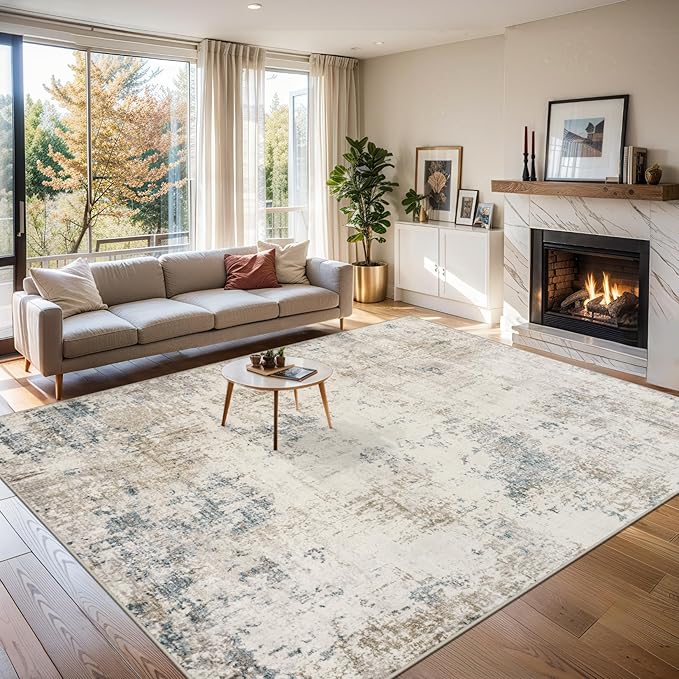 Area Rugs 9x12 Living Room - Washable Rug Modern Abstract Soft Large Neutral Non-Slip Carpet Indoor Floor Stain Resistant Thin Carpets for Bedroom Dining Room Farmhouse Nursery Home Office Multi