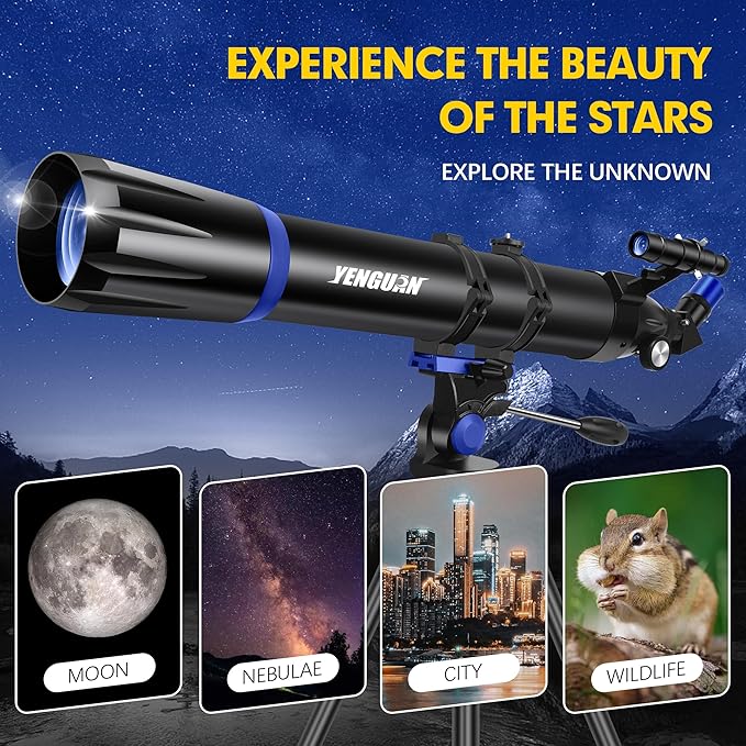 Telescope, 90mm Aperture 800mm-Telescope for Adults & Kids, Professional Refractor Telescopes for Adults High Powered, Beginner-Friendly, Phone Adapter & Stable Stainless Tripod, Portable Carry Bag