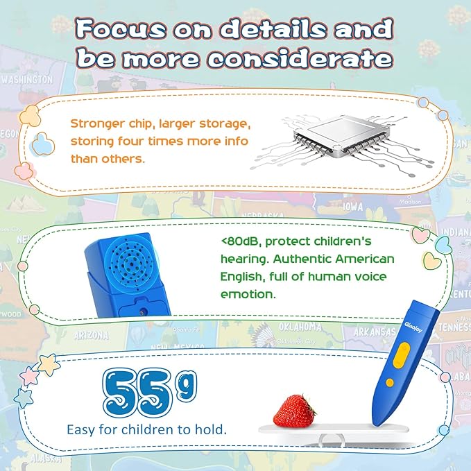 V2 Interactive Kids Map Bilingual United States Map for Kids Learning, Educational Talking USA Map Poster Geography Games Personalized Kids Toys for Boys & Girls Ages 3-12