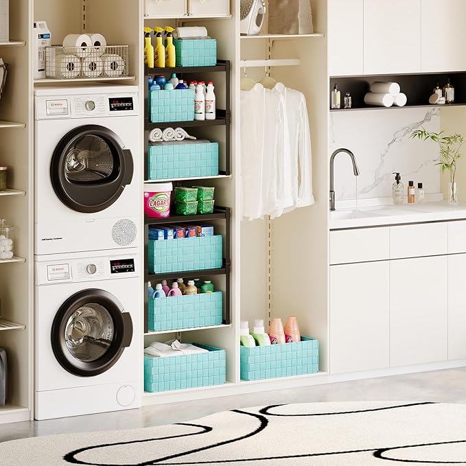 Woven Storage Baskets, Storage Bins, Cube Basket Container Baskets Storage Boxes Organizers for Clothes /Shelves/ Closet, Set of 6 (Aqua)