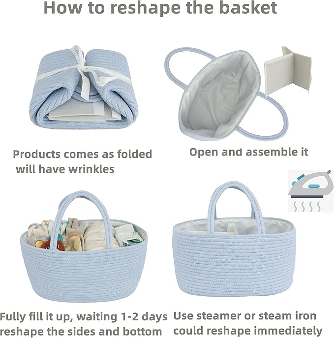 Diaper Caddy Organizer Cotton Rope Baby Basket Nursery Storage and Portable Tote Bag for Car Ideal Baby Shower Gifts and Registry Must-Have for Newborn Essentials blue