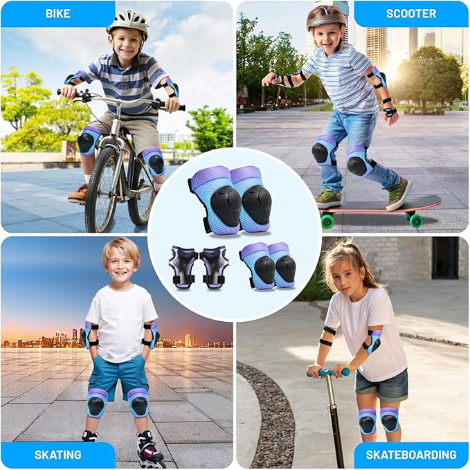 Knee Pads Elbow Pads Wrist Guards Set for Kids,Upgraded Protective Gear for Toddle 4-12 Boys or Girls Children Roller Skating Scooter Skateboarding Bike Roller Blade