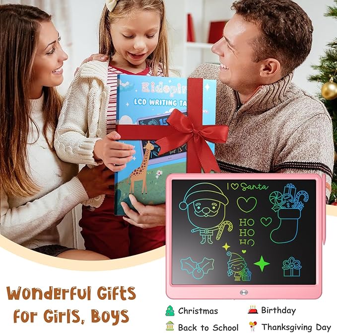 LCD Writing Tablet for Kids, 15 Inch Large Screen Doodle Board Toddler Toys, Drawing Writing Board Tablet, Office Message Notes Board Birthday Gift for 3-12+ Year Old Girls Boys Toys, Pink