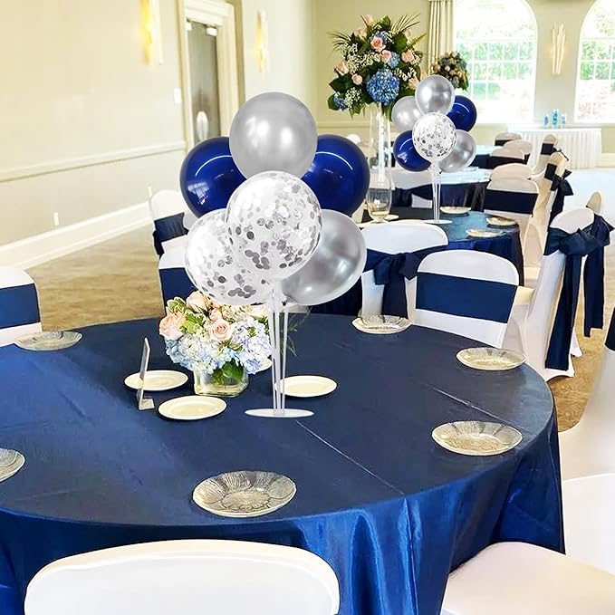 TONIFUL 4 Set Navy Blue Silver Balloon Centerpieces for Table,Balloon Stand Kit for Graduation Decoration 2025,Retirement Party Decorations,Men’s Birthday Decorations,Father's Day