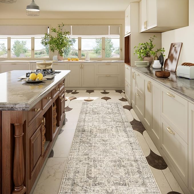 Machine Washable Kitchen Runner Rugs: 2'6"x8' Hallway Rug Non Slip Low Pile Stain Resistant Soft Carpet Runners for Hallways Indoor Entryway Kitchen Laundry Room Bedroom Farmhouse