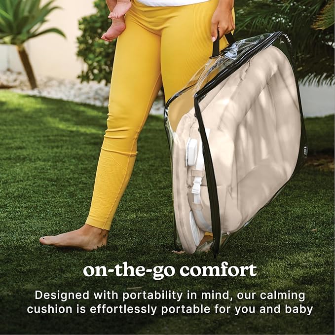 MyBaby 3-in-1 Calming Baby Cushion, Soothing Comfort for Newborns & Infants, Snuggling Sensation, Sound and Vibration, Designed for Safety, Rechargeable & Machine-Washable, by Homedics, Tan