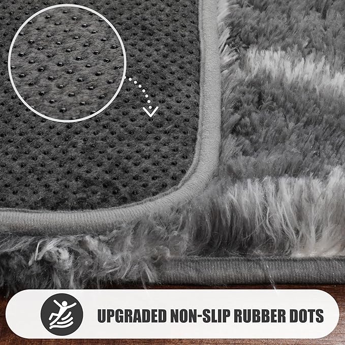 ONASAR Area Rugs for Bedroom Living Room, Washable 4x6 Fluffy Grey and White Floor Rug, Shaggy Geometric Soft Plush Fuzzy Carpet for Nursery Teen Playroom Dorm Office Home Decor Aesthetic