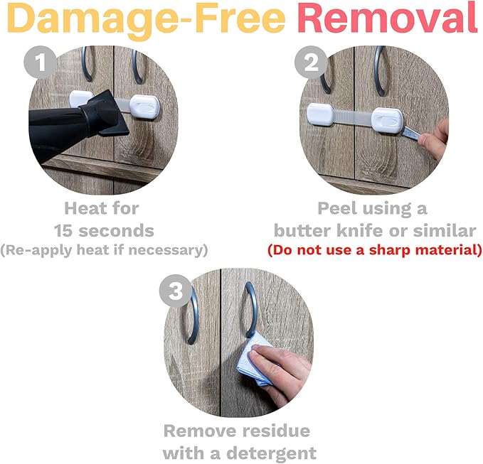 6-Pack Child Proof Locks for Cabinet Doors, Drawers, Fridge, Toilet Seat, Dishwasher, Trash Can, Cupboard - 3M - No Drilling - Child Safety Locks for Cabinets and Drawers - Baby Proofing Cabinets Lock