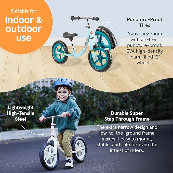 Retrospec Cub Toddler 12" Balance Bike, 18 Months - 3 Years Old, No Pedal Beginner Kids Bicycle for Girls & Boys, Flat-Free Tires, Adjustable Seat, & Durable Frame