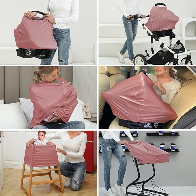 Breathable Car Seat Cover for Babies – Multi-Purpose Soft Rayon Nursing Cover for Breastfeeding, High Stretchy Infant Carseat Canopy, Stroller Cover (Smooth Rayon, Blush)