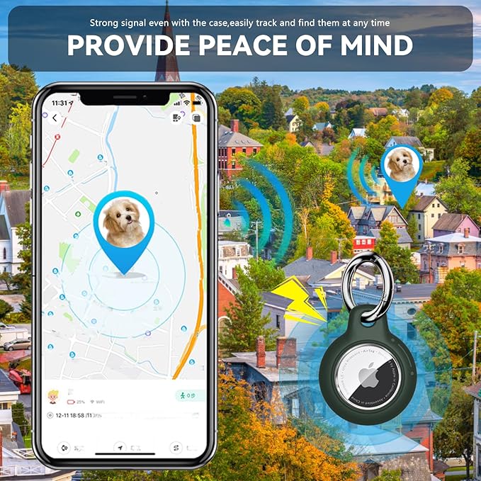 Upgrade Waterproof 2 Pack Airtags Holder with Apple Airtags Keychain, Hard PC Air Tag Case, Anti-Scratch & Shock Air tag Holder, Men's Women's Keyrings & Keychains-Black+Dark Green