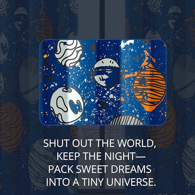 Kids Space Planet Blackout Curtains - 100% Blackout, Thermal Insulated, Noise Reducing, Perfect for Kids Room and Nursery, 2 Panels (Space-is-Great, W52×L63)