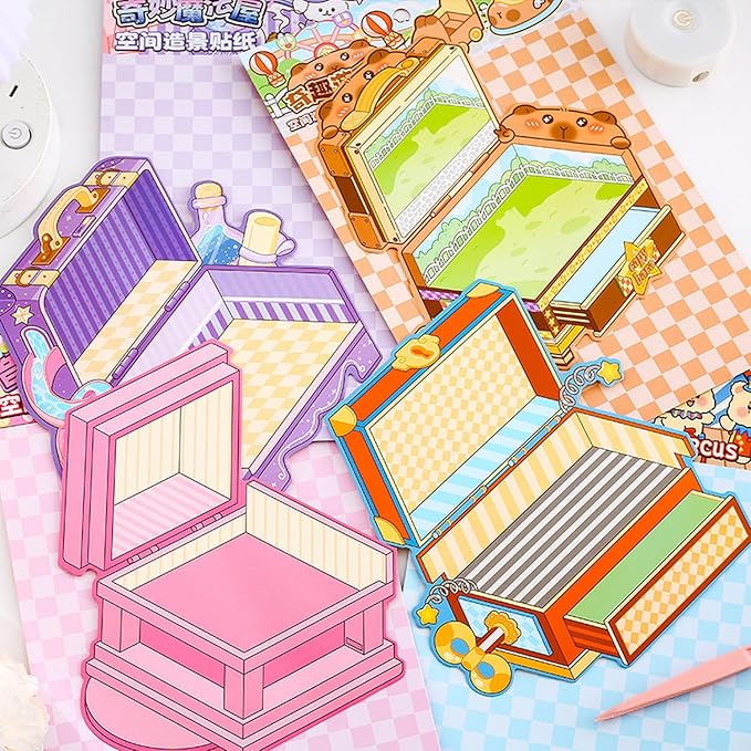 4 Sets DIY 3D Stickers Scene for Adults Teen Girls, Large 3D House Sticker Therapy Cute Cartoon Animal Scenes Sticker, Make Your Own Mini Room Scenes,Relief Stress Pass The Time Birthday Gift