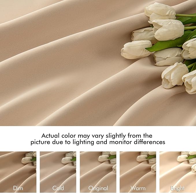 MIULEE Beige Back Tab Blackout Curtains 54 Inches Long 2 Panels Set for Living Room Bedroom Privacy, Rod Pocket/Pinch Pleat Thermal Insulated Room Darkening Pleated Light Blocking Drapes