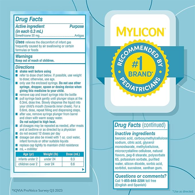 Mylicon Gas Relief Drops for Infants and Babies, Dye Free Formula, 0.5 Fluid Ounce