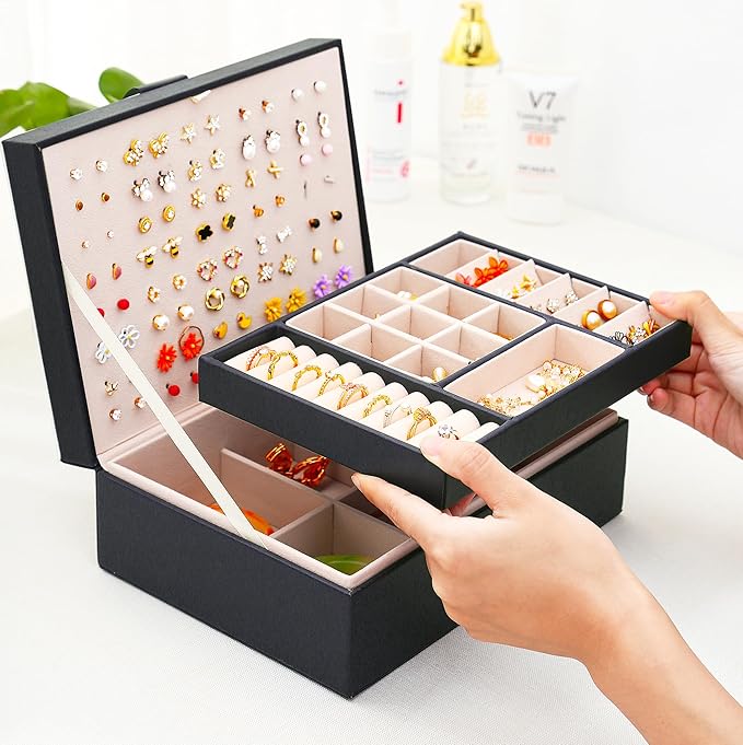 Womens Earring Jewelry Box for Girls Jewelry Earring Organizer Box Earring Holder Organizer for Girls Jewelry Organizer Earring Boxes for Women Girls Stud Earring Organizer Jewelry Box Black