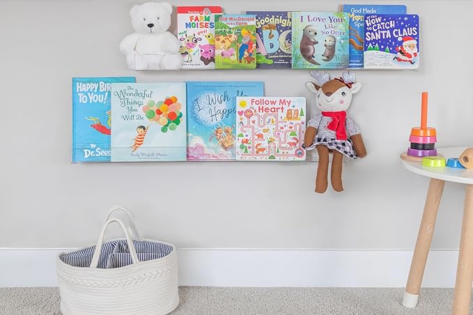 Rebecca Luxurious Acrylic Floating Shelves for Wall - 2 Pack of 36" x 2" x 4" - 5mm Thick Clear Book Shelf for Bathroom, Bedroom, Nursery, Kids Room with Easy Installation Hardware – Cute Bookshelf