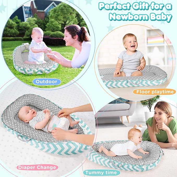 KISS GOLD Baby Lounger - Breathable Soft Cotton Cover Baby Lounger Nest, Babies Essentials Gifts, Portable Lounger for Baby Tummy Time Floor Playing Seated Support for Home and Travel