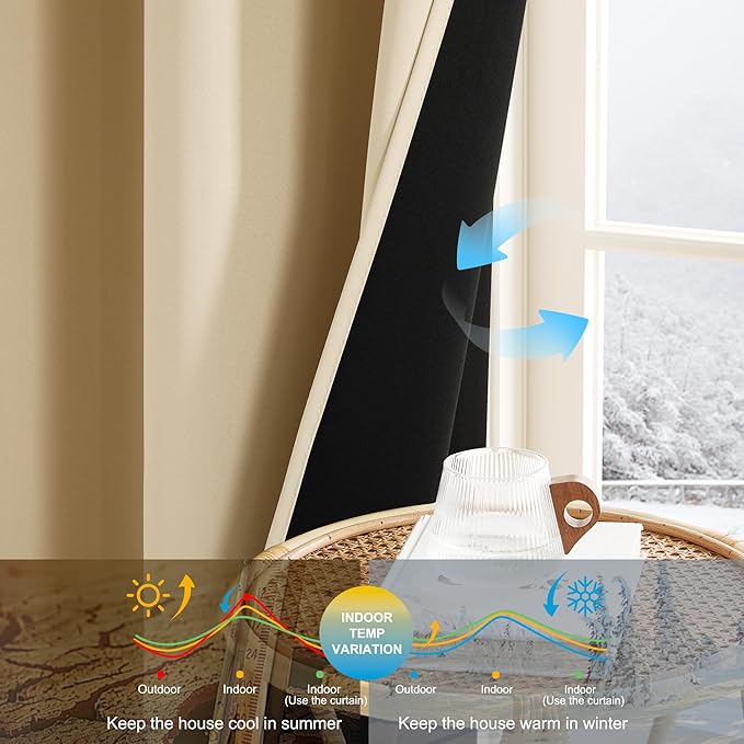 NICETOWN 100% Blackout Curtains 84 inch Long for Bedroom, Total Blackout Thermal Insulated Grommet Long Window Curtains 2 Panels Set, 2 Panels, Biscotti Beige, 52 inch Wide