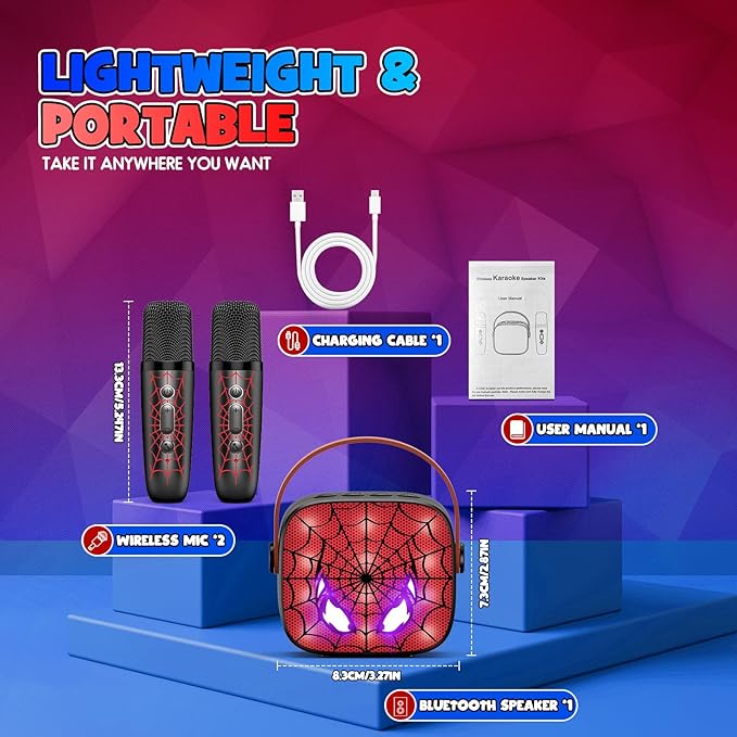 Cool Mini Karaoke Machine Toys: Kids Toys Birthday Gifts Age 3-12+ LED Portable Bluetooth Speaker with 2 Wireless Microphone Gift Toy for 4 5 6 7 8 9 Years Old Girls Boys Kid Adults