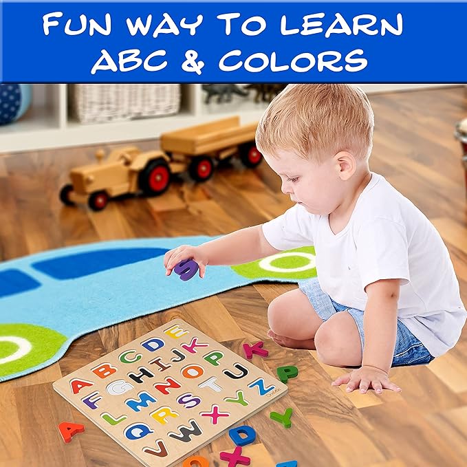 Magnetic Wooden Educational ABC Puzzle - Learn Alphabet & Color Recognition Toy – Toddler Preschool Game – Kids Montessori Education…