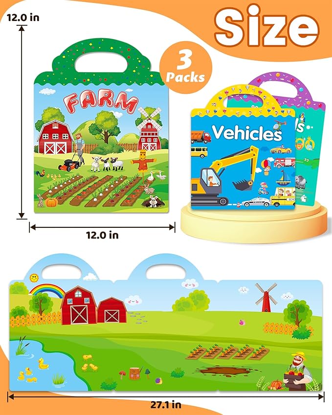 Reusable Sticker Book for Toddlers 2-4 Years, Stickers for Kids, Toddler Sticker Book Ages 1-3, Toddler Craft Activities, Toddlers Travel Toys Ages 2+ Boy Girl Birthday Gifts