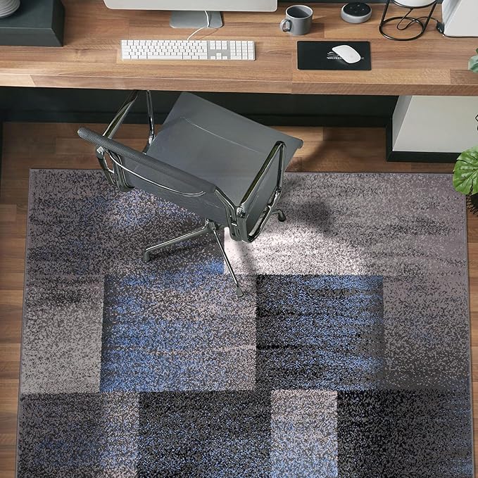 Rugshop Modern Distressed Boxes Area Rug 5' x 7' Blue