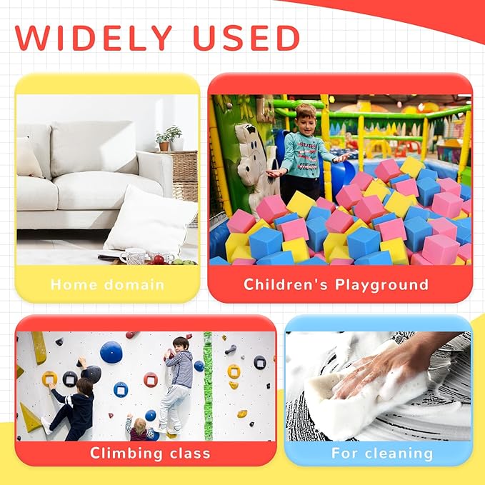 Foam Pit Cubes - 36 PCS 5 Inches Gymnastics Foam Blocks Trampoline Blocks, Multi-Sport Protective Padding for Gymnastics, Trampoline, Parkour, Skate Parks & BMX- Pink & Yellow & Dark Blue