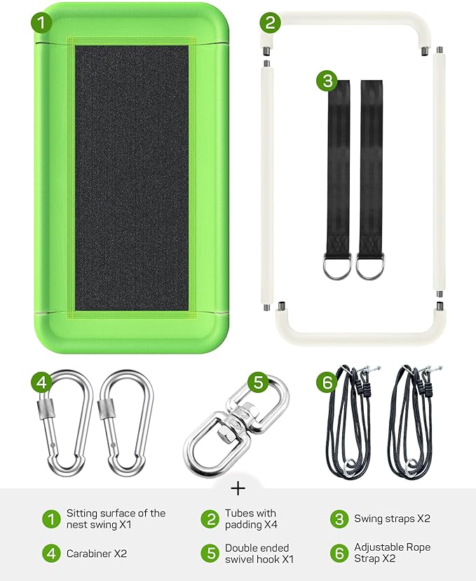 Tree Swing for Kids and Adults, 60" Waterproof Rectangle Platform Swing, 700lbs Heavy Duty with Adjustable Straps, Green