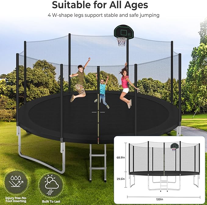 Upgraded 16FT 15FT 14FT 12FT 10FT 8FT Trampoline Outdoor with Basketball Hoop and Net, Capacity for 4-6 Kids and Adults