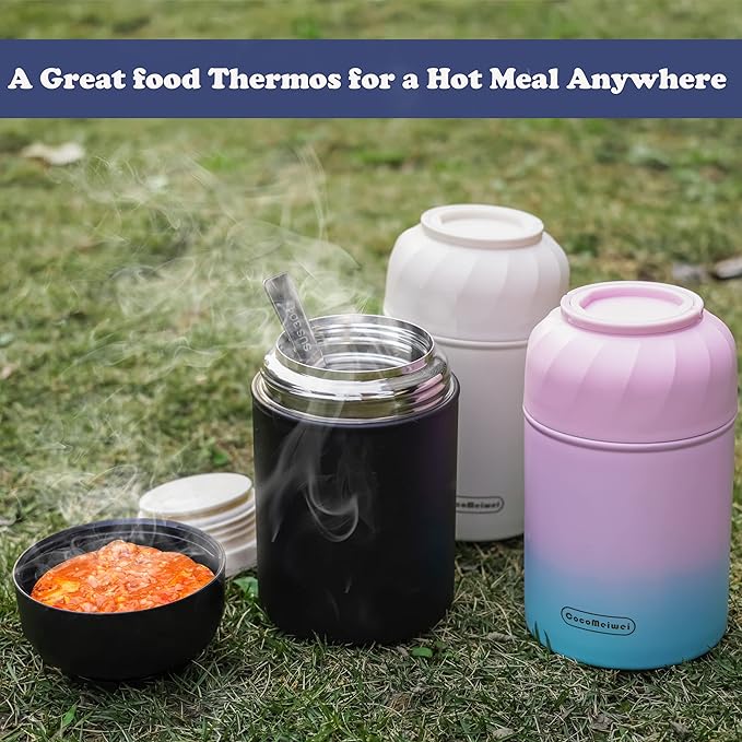 Thermo for Hot Food & Drinks, Thermo Lunch Box, 17oz Vacuum Insulated Food Container with Spoon&Drawstring Bag, Soup Thermo for Adults, White